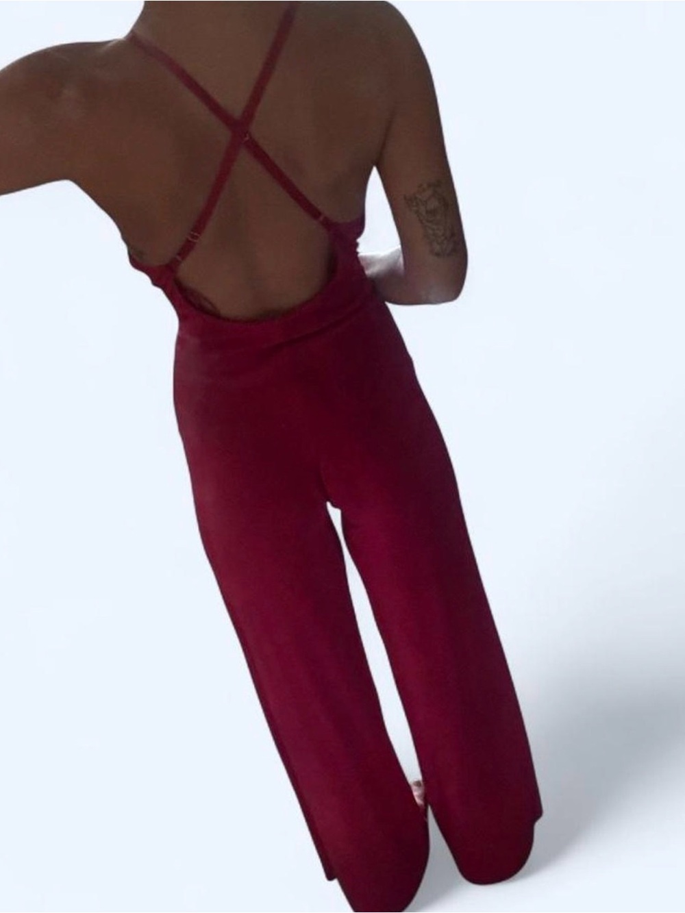 M.N.I. Los Angeles Red Slinky V-Neck Cross Strap Jumpsuit Size M